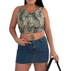 Vintage Y2K Sequin Tank Top 2XL Green Sparkle Party Made in USA fastival